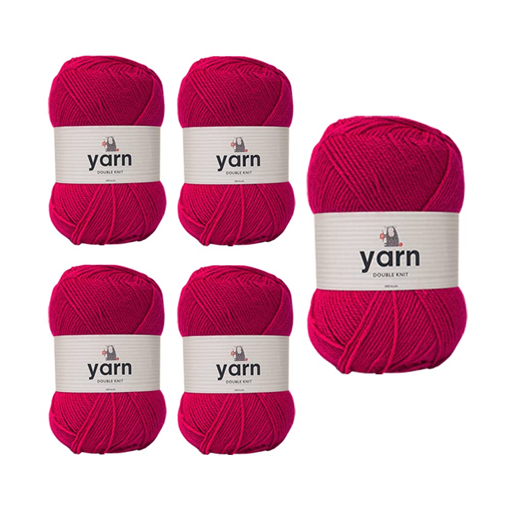 Korbond DK Bright Pink Yarn - 5 x 100g Acrylic Wool - Lightweight, Hypoallergenic & Durable Double Knit Crochet Yarn Knitting Wool (1450m Total) — image 1