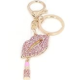 Rhinestone Keychain Red Lip Shape Bag Purse Key Ring Decorative Pendant Ornament Accessories