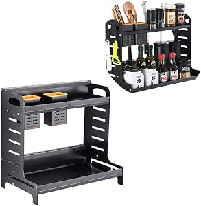 Amazon.com: Spice Rack, Kitchen Shelf, Double Black Aluminum Spice