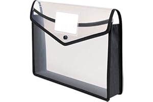 GETAJGHSD A4 Office File Folder Poly Envelope Large Capacity Document Holder with Name Card Pocket Black