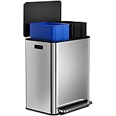 GarveeHome 60 L/16 gal Kitchen Trash Can,2×8 gal Pedal Trash Bin with Removable Baskets,Stainless Steel Garbage Can for Kitchen Office Restaurant School Hospital