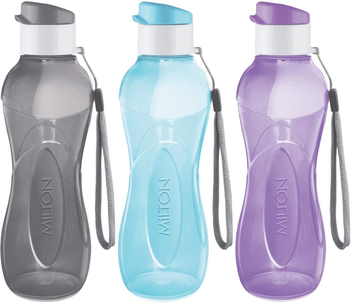 MILTON Kids Water Bottles - Reusable Leakproof 355 ml Plastic Wide Mouth Large Big Drinks Bottle - BPA & Leak Free Water Bottle with Handle Carrier Strap for School, Cycling, Camping, Hiking, Gym Yoga