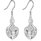 AOBOCO Infinity Heart Crystal Earrings for Women Sterling Silver Heart Dangle Hoop Earrings Jewelry Gift for Her Wife Mom