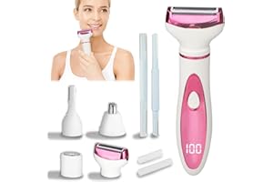 Beanify Electric Shaver for Women Men,Rechargeable Led Display Wet & Dry Electric Razor and Facial Hair Remover,4 in 1 Painless Ladies Body Razors for Nose Face Body Leg Bikini Arm Hair