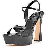 Dumjey Platform Heels for Women Chunky High Heel Sandals with Ankle Strap | Ankle strap, Square open toe, Sexy pageant heels, Dress evening sandals, Party wedding shoes, Shiny shoes