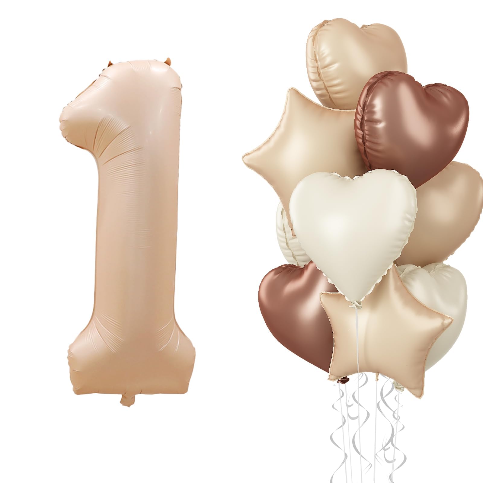 Photo 1 of 40 Inch Number 1 Balloon Decor, Cream Brown Foil Neutral Heart 1 Balloons with Taupe Star Helium Balloon for Girls Boys 1st Birthday Anniversary Baby Shower Party Boho Decoration Supplies