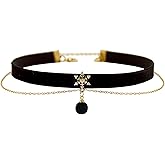 MOMOCAT 14K Gold Plated Snowflake Red Velvet Ball Pendant Double Layered Choker Necklace for Women 90s Chokers Cute Goth Chocker Costume Chockers Holiday Accessories