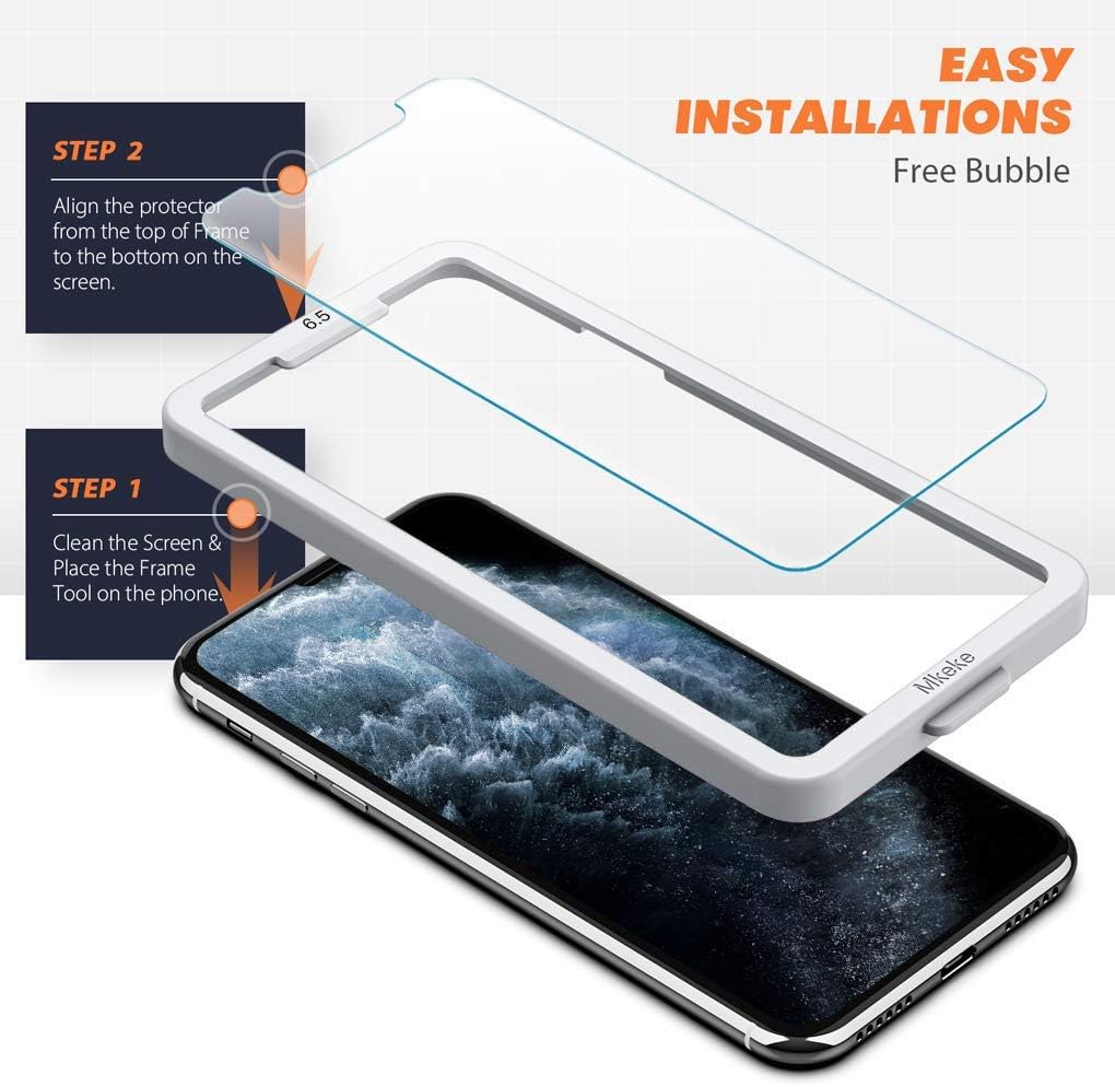 Mkeke Compatible with iPhone 11 Pro Max Screen Protector, iPhone Xs Max Screen Protector Tempered Glass [3 Pack][6.5"]