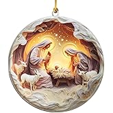 Nativity Christmas Ornaments – Religious Holy Family Ornament with Bethlehem Star, Christian Christmas Tree Decoration (Nativity Flat Ornament)