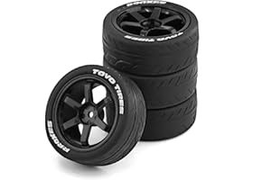 Chanmoo 1/10 RC Rally Racing Tires and Plastic Drift Wheels 12mm Hex On Road Tyres for 1:10 Touring Street Car Tamiya TT01 TT02 XV01 TA06 A959 PTG2 144001 HPI KYOSHO HSP PTG2 Traxxas 4PCS (Black)