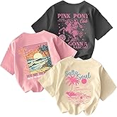 RoseSeek Girl's 3 Packs Graphic Tees Set Letter Graphic Crew Neck Short Sleeve T Shirt Set Casual Summer Tops
