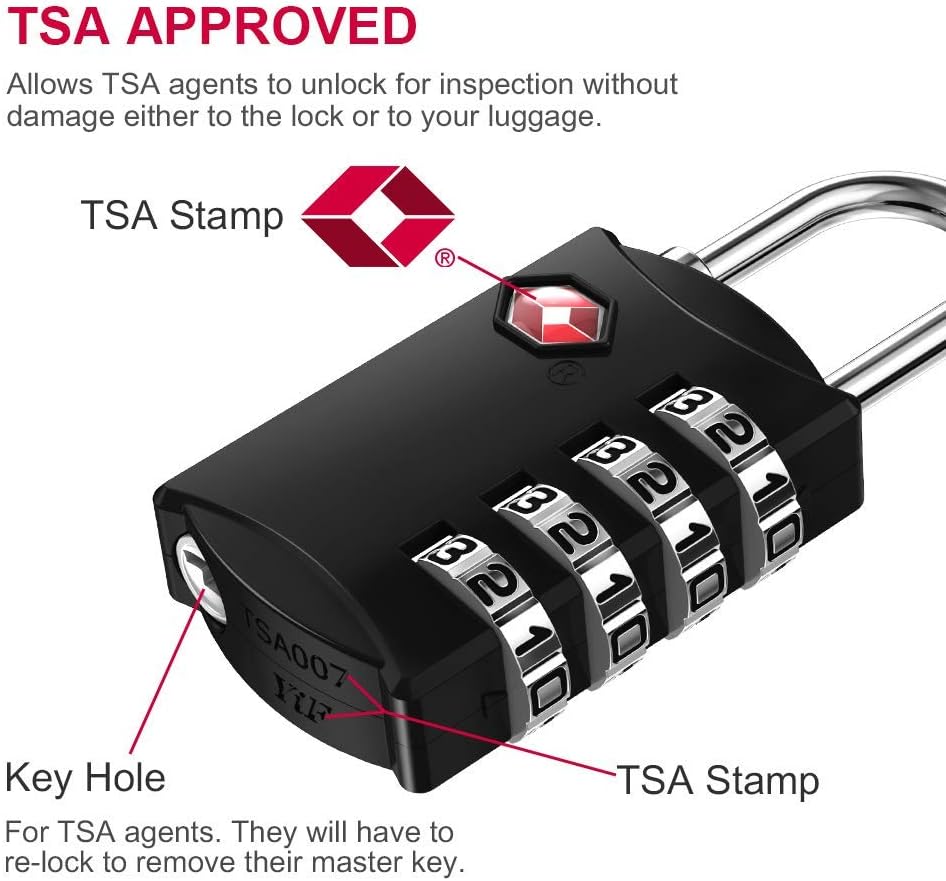 TSA Approved Luggage Lock, Travel Lock, 4 Digit Combination Lock for Suitcase, Backpack and Handbag Zippers, Small Padlock for School Gym Locker, Cabinet, Drawer, Easy Read Dials with Alloy Body - - 