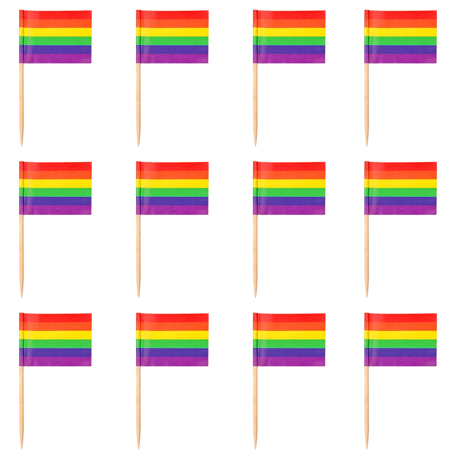 Parieo 100 Pieces Rainbow Pride Gay Flag Toothpicks LGBT Flags Cupcake Toppers Decorations Cocktail Food Bar Cake Flags