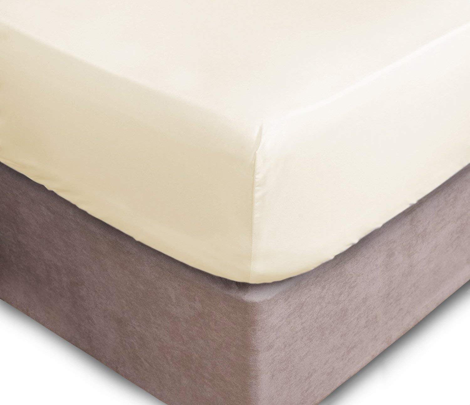 Poly-Cotton Extra Deep Fitted Sheet 40cm / 16” Deep - Easy Care, Machine Washable - Single Double 4ft King Super King Pillowcase Pair (Cream, Super King)