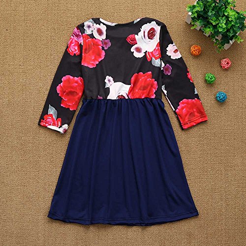 ZOMUSA Family Mother and Daughter Matching Clothes Floral Printed Half Sleeve Maxi Long Dress (2-3T, Girls_Blue)
