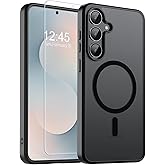 SUPFINE Magnetic for Samsung Galaxy S25 FE Case with Screen Protector, (Built-in Magnets) (Military Grade Drop Protection) Slim Translucent Shockproof Phone Case,Black
