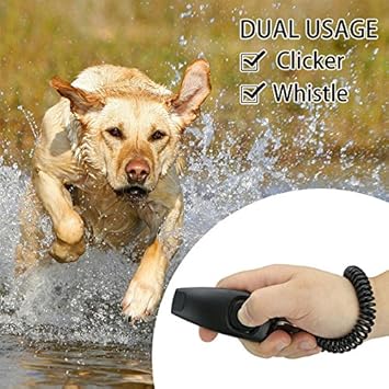 Leoie 2in1 Dog Pet Puppy Cat Training Clicker Whistle Click Trainer Obedience Black