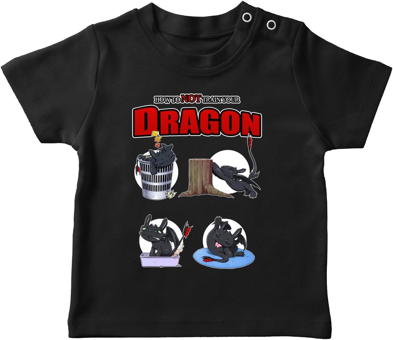 OKIWOKI Funny Cómo entrenar a tu dragón Black Baby's T-Shirt - Toothless (Cómo entrenar a tu dragón Parody) (Ref:1074)