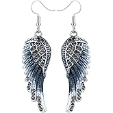 Szxc Women's Crystal Guardian Angel Wings Hypoallergenic Dangle Earrings Biker Jewelry - 2 1/4 inch