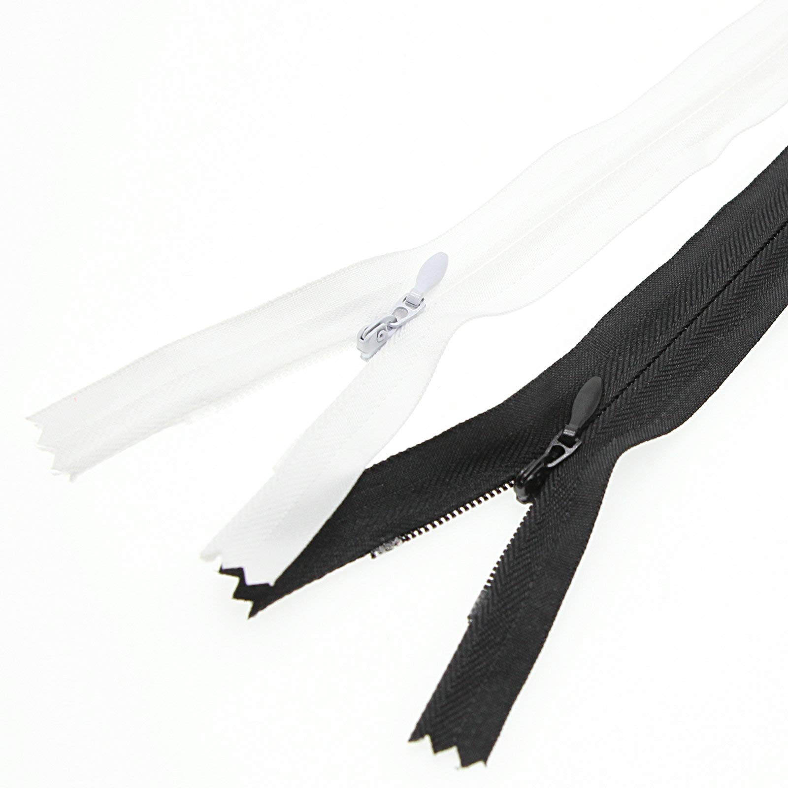 Leekayer 16 Inch Invisible Zipper for Sewing - 3# Black White 40.64cm Nylon Hidden for Pillow, Cushion, Mattress, Dog's Bed - DIY Closed End Replacement - 10 PCS/Pack Bulk