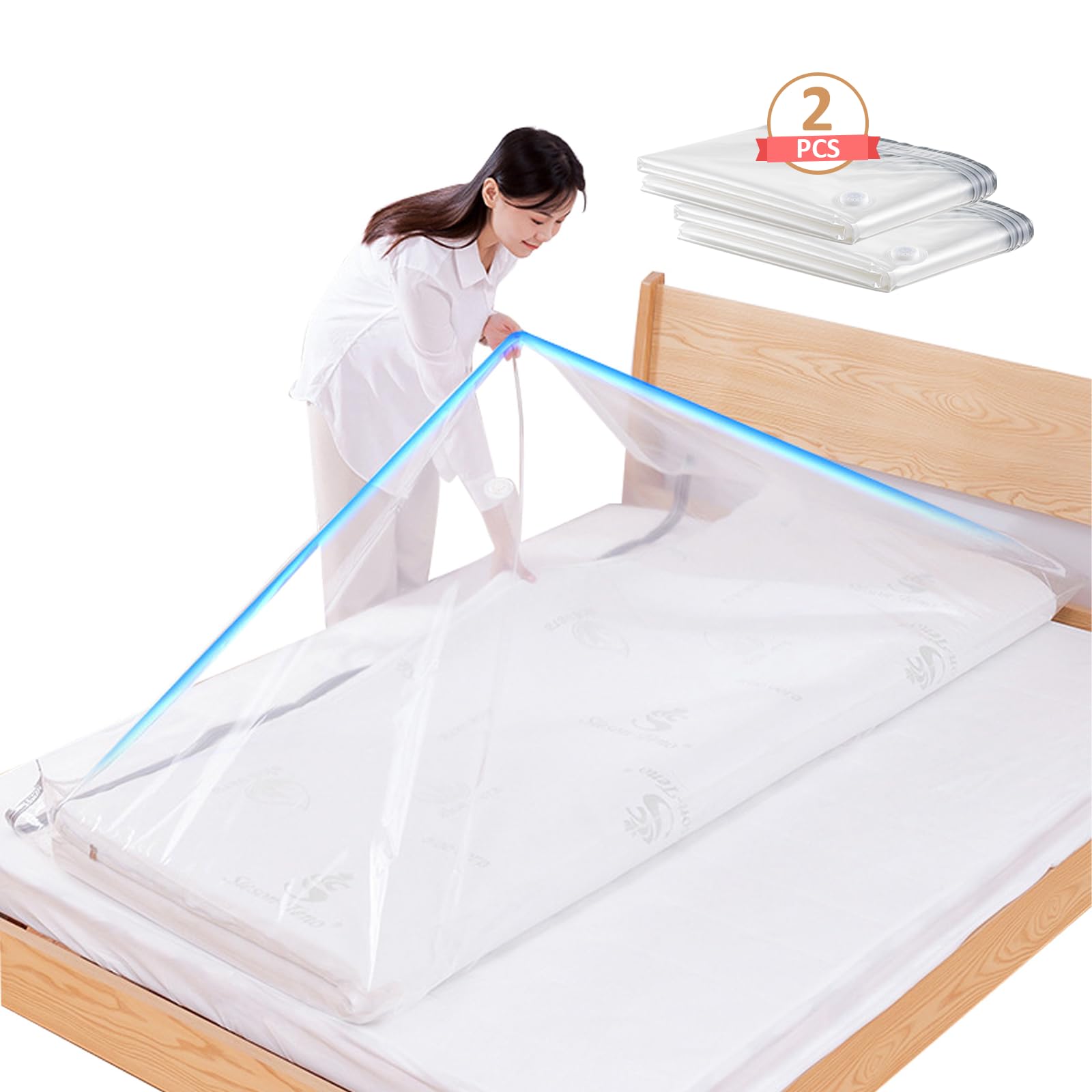 2PCS Mattress Vacuum Bag, 220 * 100cm Large Vacuum Mattress Bag, Reusable Space Saver Bags, Waterproof Sealable Vacuum Seal Mattress Bag for Memory Foam Mattress, Moving Shipping Storage, 86.7x39.4in