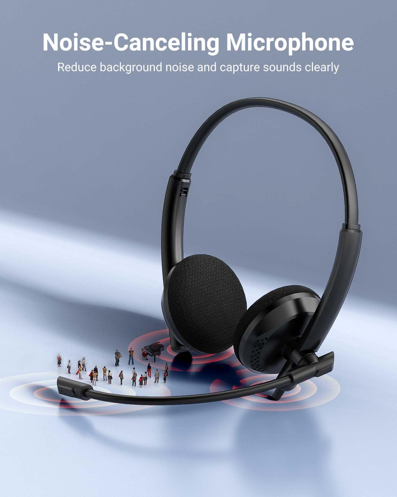 acer USB Headset with Noise Cancelling Microphone, for PC Laptop - Wired Computer PC/Zoom/MS Teams/Skype/Webinars/Call Center and More, Lightweight On-Ear Design (Black)