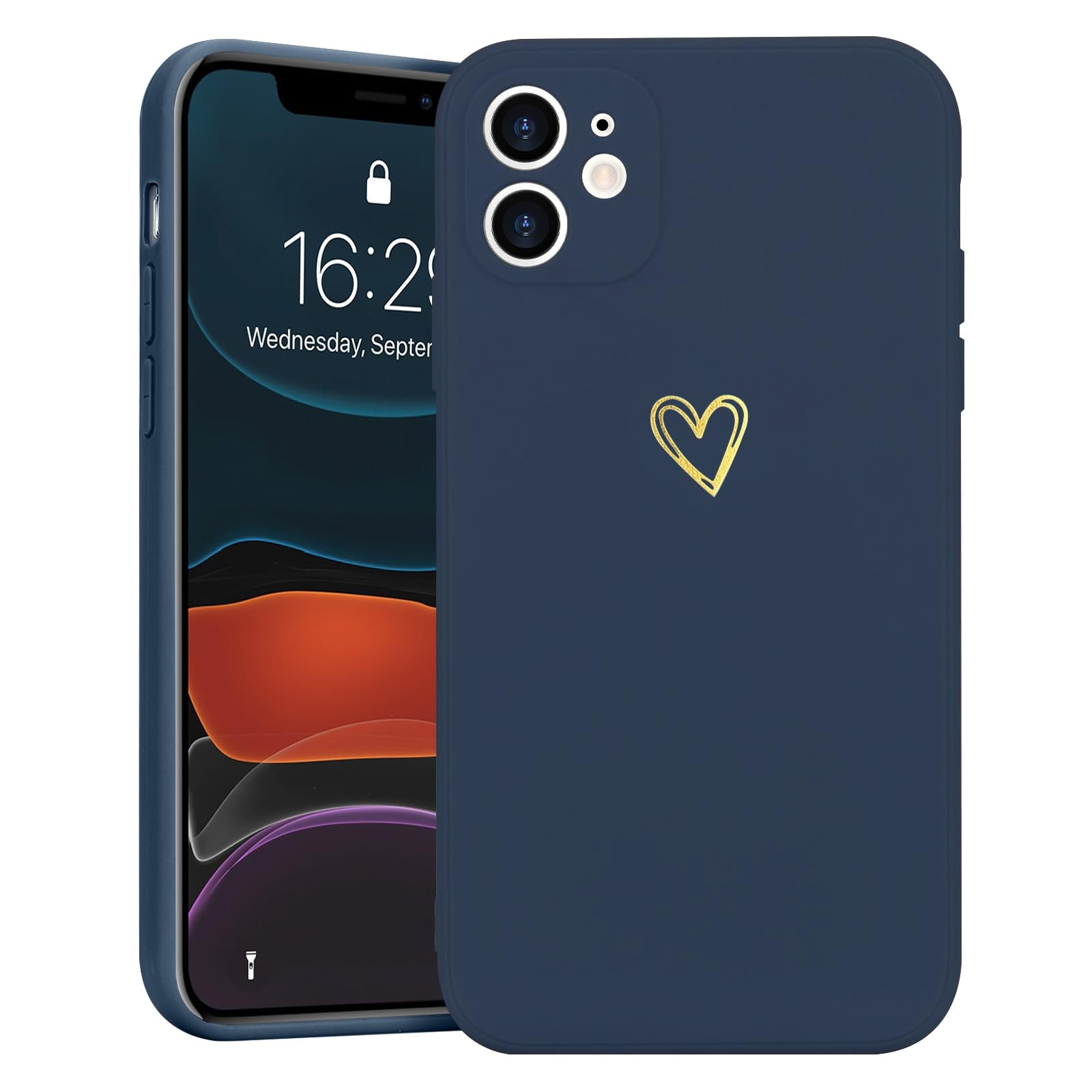 Wirvyuer for iPhone 11 Phone Case with Cute Heart Pattern Soft Shockproof Protective Silicone Case for Women Girls, Navy Blue — image 1
