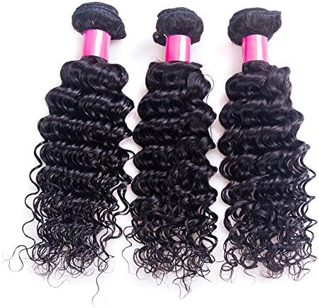 DFX Hair (TM) 8~30 inches Brazilian Virgin Human Hair Extension Deep Wave, Pack of Three, 100g/Bundle, 6A Natural Color Weft (18 18 18)