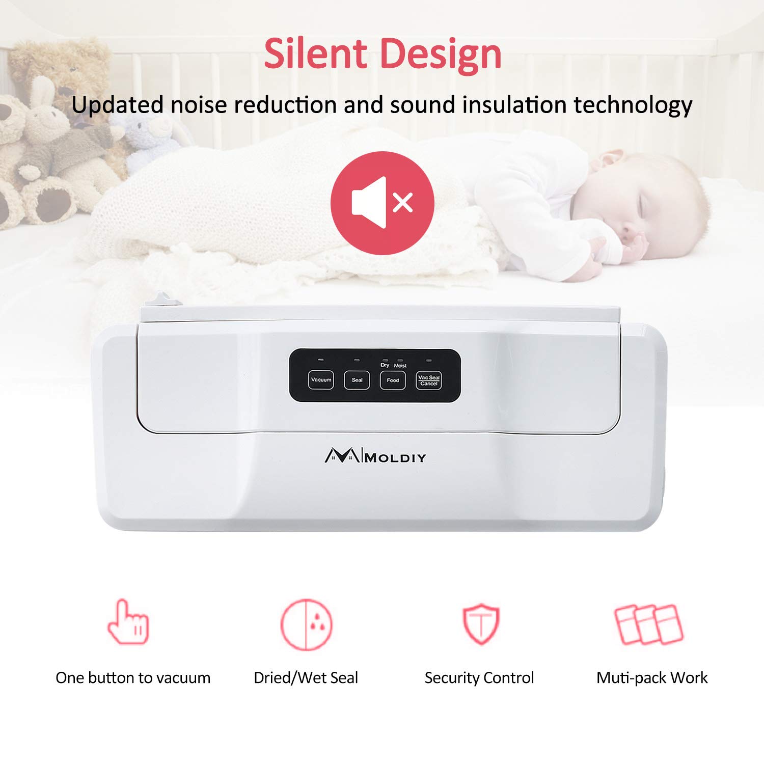 Moldiy Food Vacuum Sealer, Food Sealer Machines with 10 Bags, Automatic Food saver Vacuum Sealer Machines for Food Vacuuming Savers and Sous Vide