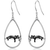Cat Earring 925 Sterling Silver Cute Black Cat Teardrop Dangle Earring Animal Jewelry Gift For Women