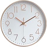 Jomparis Modern 12" Battery Operated Silent & Non-ticking Wall Clock Digital Quiet Sweep Home Decor Clocks,Plastic Frame Glass Cover (Rose Gold,Arabic Numeral)