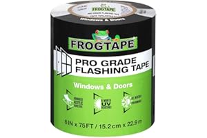 FrogTape Pro Grade Flashing Tape for Windows & Doors, 6 Inch Width - 75 Foot Roll, All Weather & UV Resistant Flashing Tape with Advanced Acrylic Adhesive - 10 mils - Black