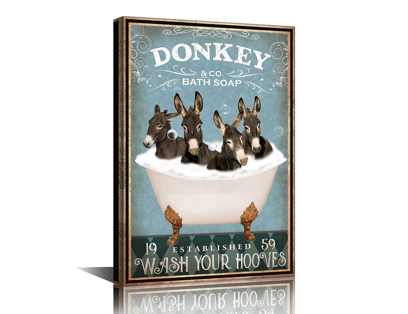 Canvas Wall Art Funny Donkey Decor Donkey Canvas Art Christmas Painting Prints Modern Home Decor Artwork Canvas Wall Decor for Living Room Bedroom Posters Framed Ready to Hang - 24" W x 16" H