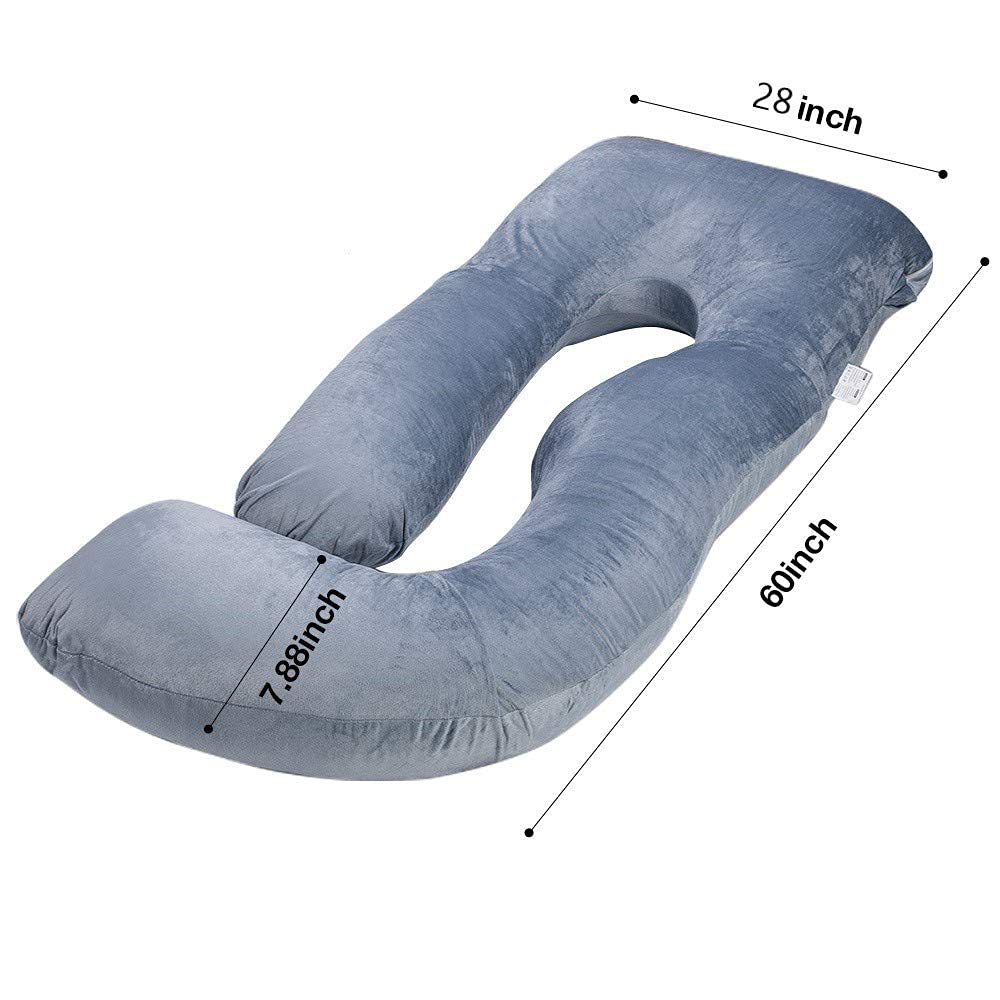 Chilling Home Pregnancy Pillow, 60 inches Full Body Pillow Maternity Pillow for Pregnant Women, Comfort U Shaped Zootzi Pillow with Removable Washable Velvet Cover(Grey, 60 x 28 inches)