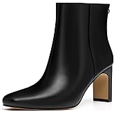 Athlefit Women's Ankle Boots Fashion Square Toe Chunky Heeled Short Boots with Side Zipper