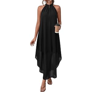PRETTYGARDEN Women's Summer Wedding Guest Halter Maxi Dresses | Long Flowy Asymmetrical Sundress, Elegant Evening Dinner Part