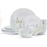 Pfaltzgraff Tranquil Trails Forest 12 Piece Dinnerware Plate Bowl Set, Service for 4