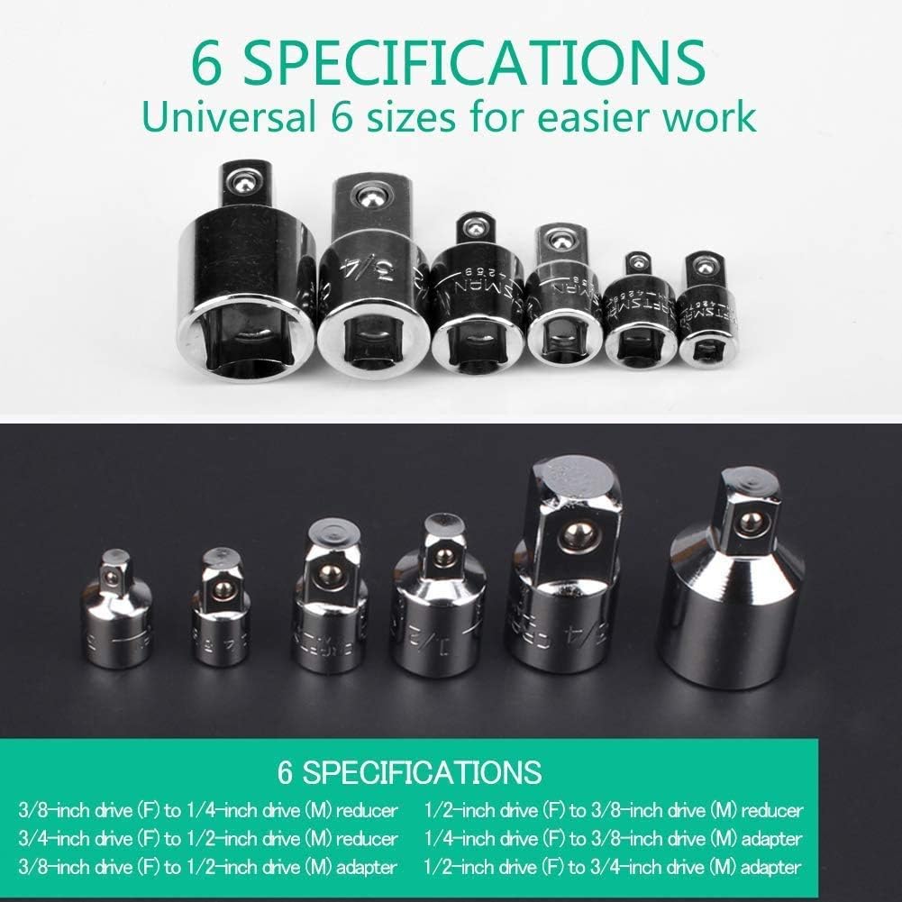 oumuik 6 Pcs Socket Adapter and Reducer Set, 1/4-inch, 1/4-inch, 3/8-inch - Image 5