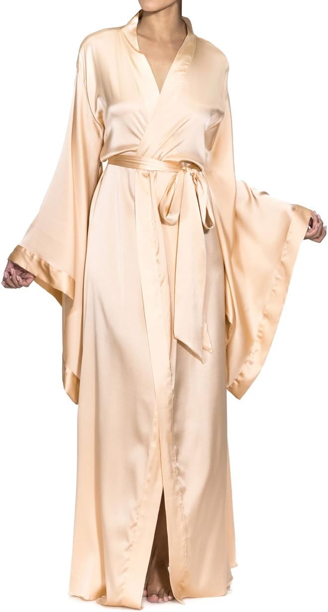Nudwear Long Kimono Robe for Women - Luxury Silk with Japanese Sleeves