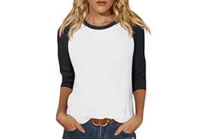 SLQDGMRYZ 3/4 Sleeve Tops for Women Raglan Contrast Crewneck Casual Shirts Three Quarter Length Loose Fit Summer Blouses