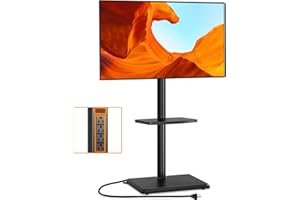 TVON Floor TV Stand with Power Outlet, TV Mount Stand for 32-60 inch TVs up to 88 lbs, Swivel TV Stand Mount with Height Adjustment and Safety Wood Base for Office, Corner, Max VESA 400x400mm