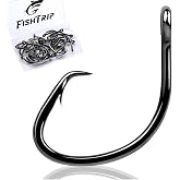 FishTrip 25Pcs Offset 3X Strong Circle Hooks Saltwater for Catfish | High Carbon Steel, Rust-Resistant, Needle Point Fishing Live Bait Hooks for Striper, Mackerel, Bass, Tuna Size #2-12/0