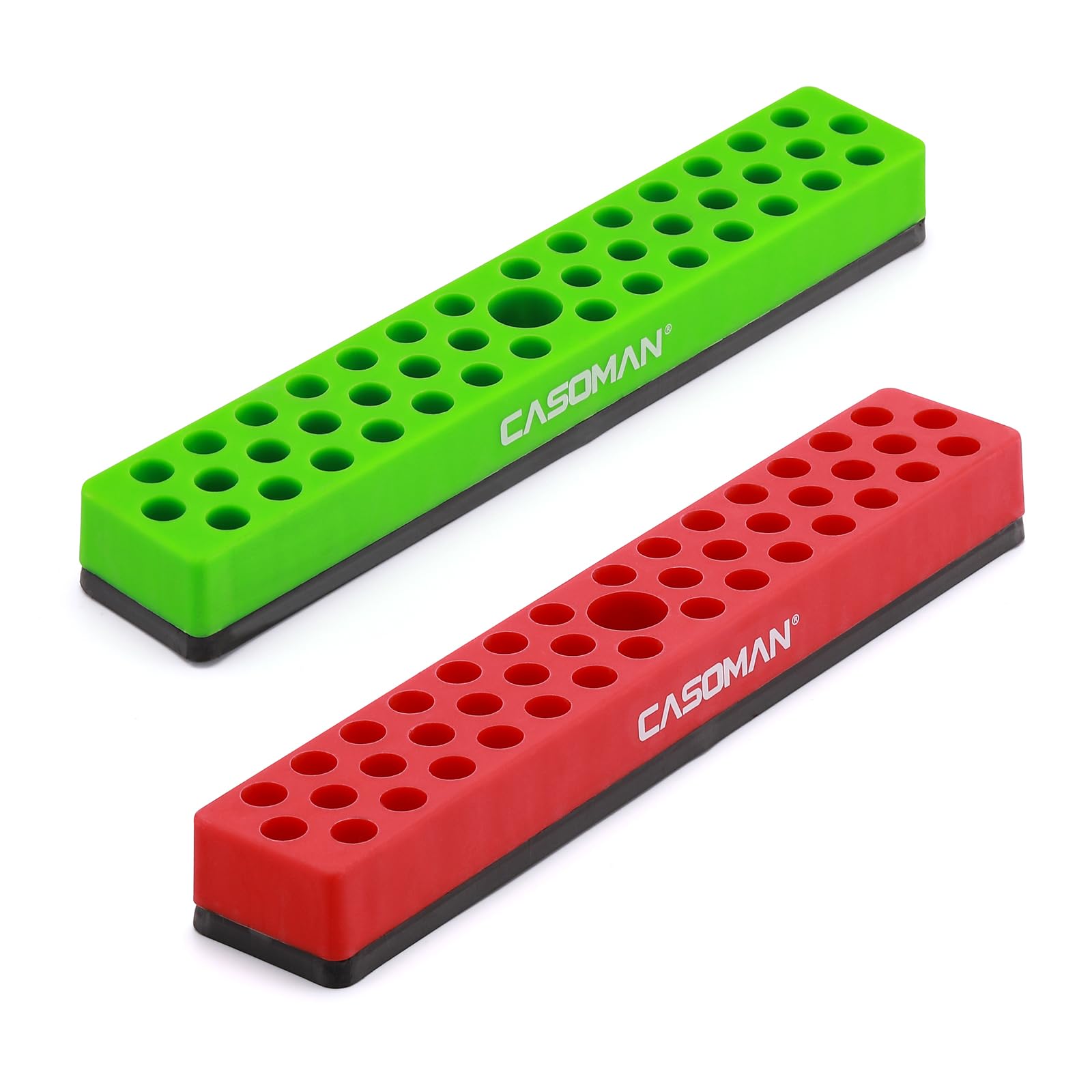 CASOMAN 2PCS 1/4" Hex Bit Organizer with Magnetic Base - Red & Green, 86 Hole Bit Organizer with Strong Magnetic Base, Magnetic Bit Organizer for Your Specialty