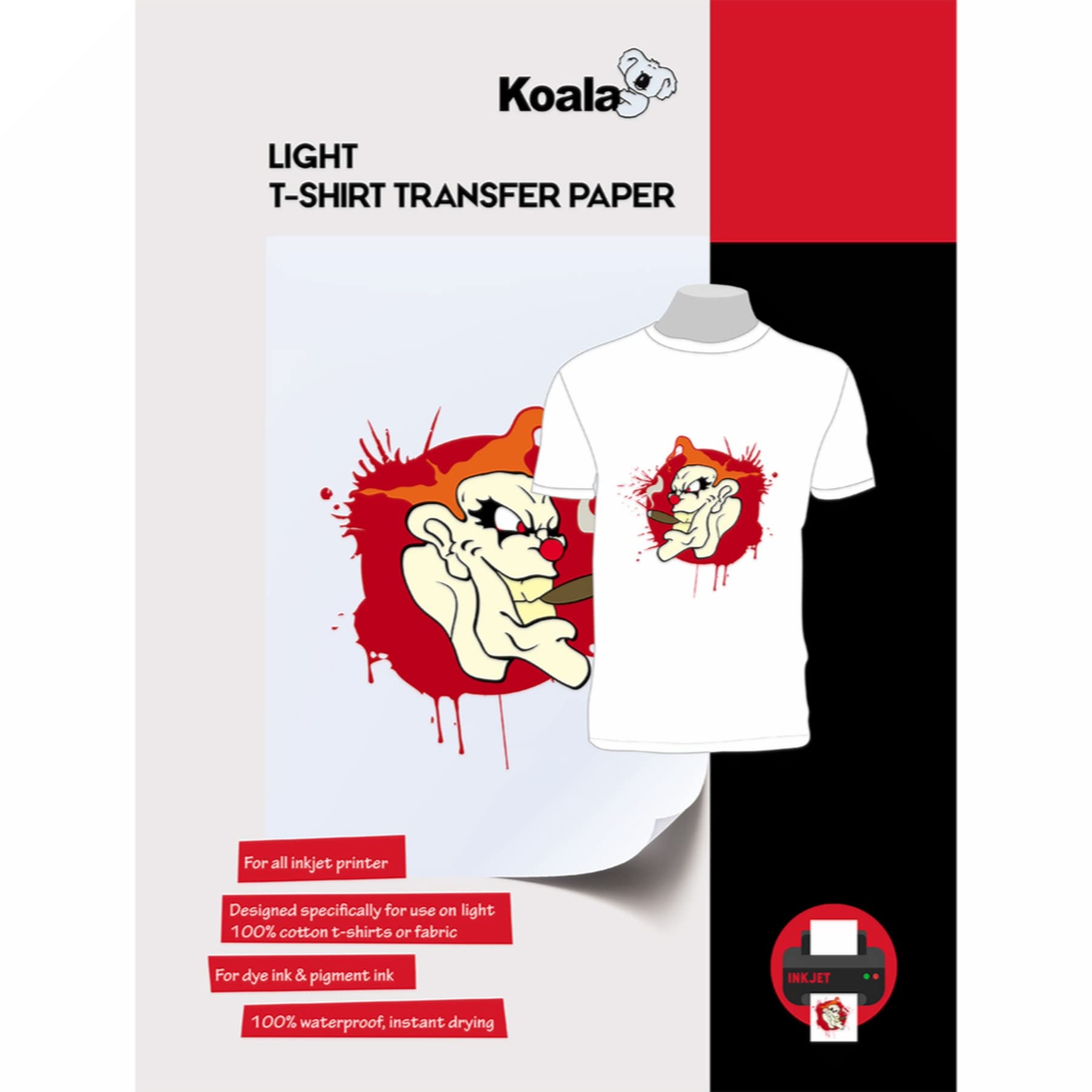 KOALA Premium Inkjet Iron On T Shirt Transfer Paper for White and Light Fabrics x 10 Sheets, A3. Vivid, Long-lasting Images. Easy to Use