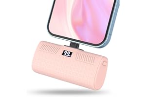 GIN FOXI Portable Charger for iPhone, Mini Power Bank 5000mAh Fast Charging (22W) with LCD Display, Built-in MFi Certified Connector, Cute Battery Pack for iPhone 14/14 Pro Max/13/12/XR/8/7/6 Pink