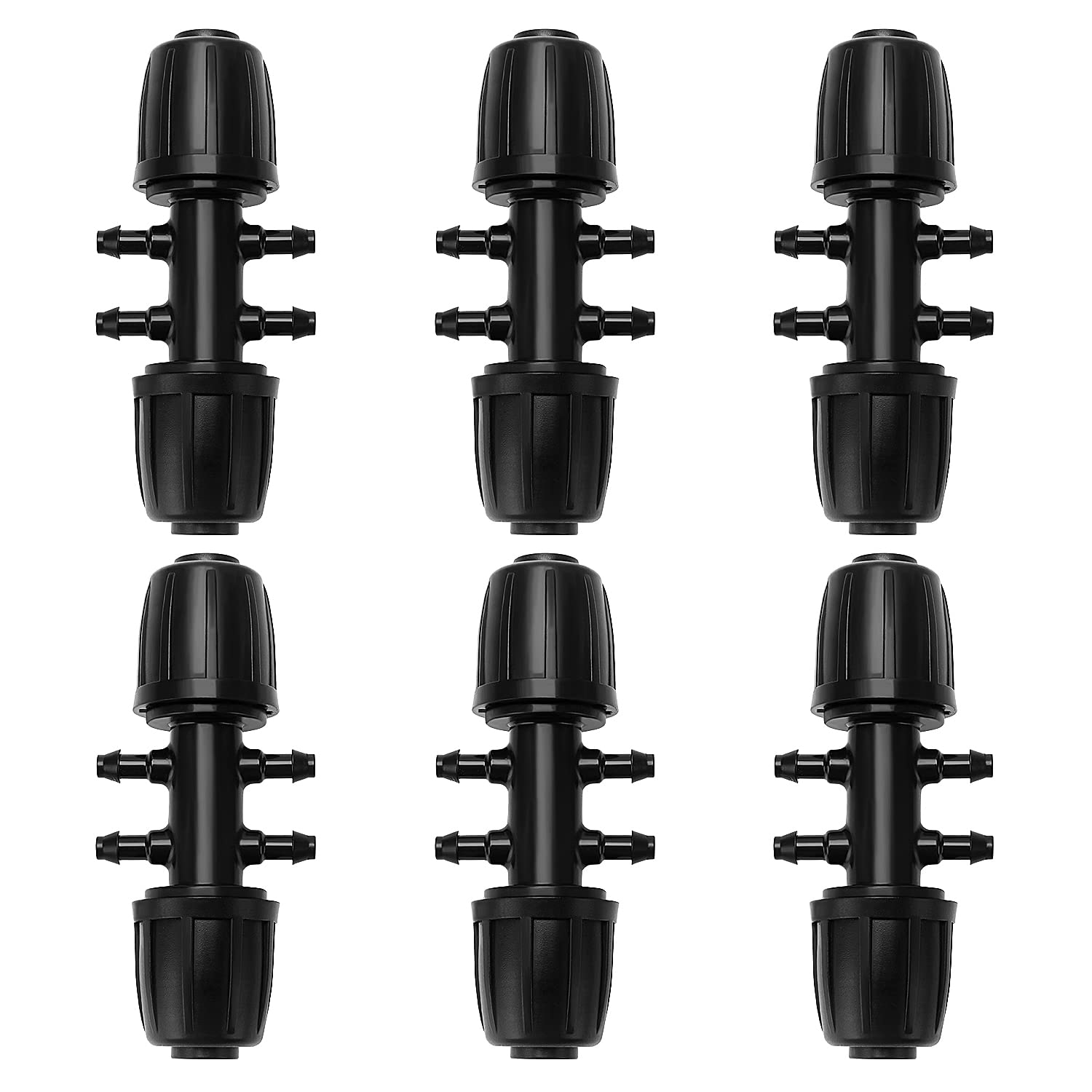 VooGenzek 6 Pieces 13/16 mm to 4/7 mm T-Connectors with Barbs for Drip Irrigation, 6 Way T-Adapter Barbs for Pipe 13/16 mm to 4/7 mm, Tiego Tube Tee by Drip for Lawn, Garden, Black