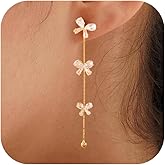 Dangle Earrings for Women, 14K Gold Plated CZ Huggie Drop Earrings, Dainty Long Chain Jewelry Valentines Day Gift for Her