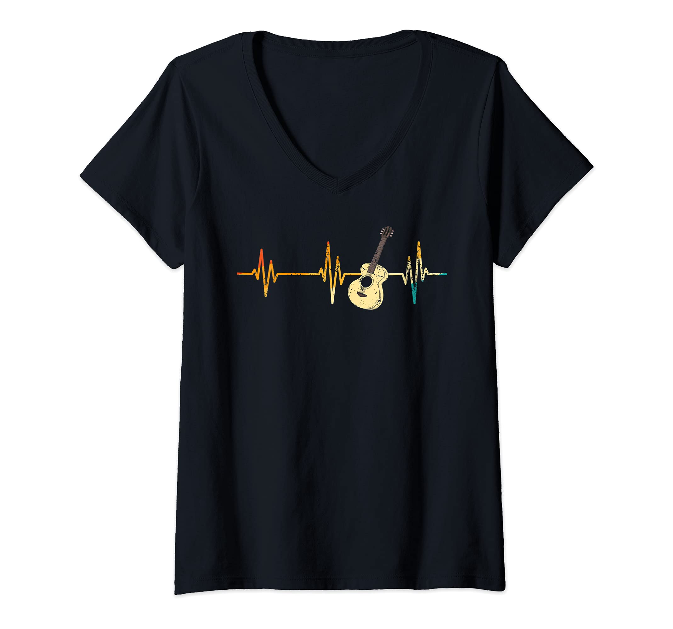 Womens Guitar Player Musician Guitarist Heartbeat Acoustic Guitar V-Neck T-Shirt