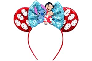 Viwind Mouse Ear Headbands for Women Lilo & Stitch Giltter Bow Headband for Girls and Adult Birthday Party Decorations
