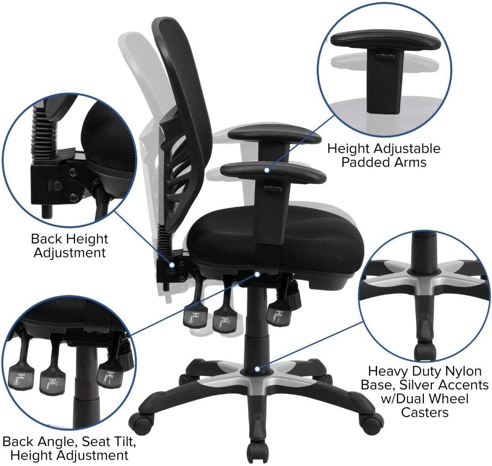 Flash Furniture Mid-Back Black Mesh Multifunction Executive Swivel Ergonomic Office Chair with Adjustable Arms: Kitchen & Dining